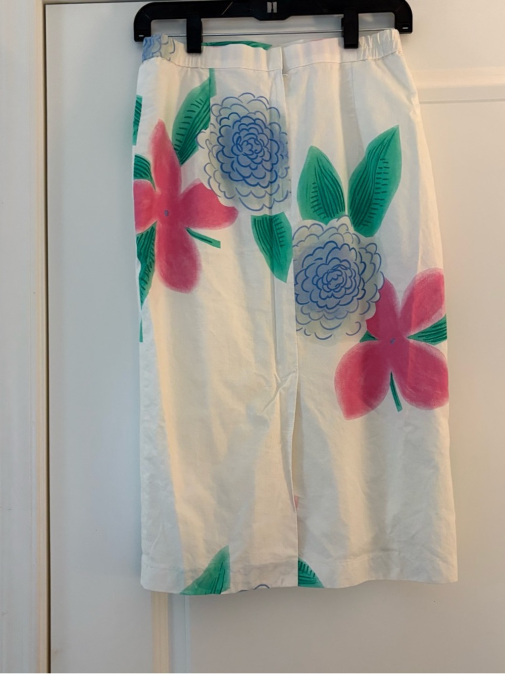White Floral with Pink & Blue Blooms Pencil Midi Skirt - Picture 5 of 8